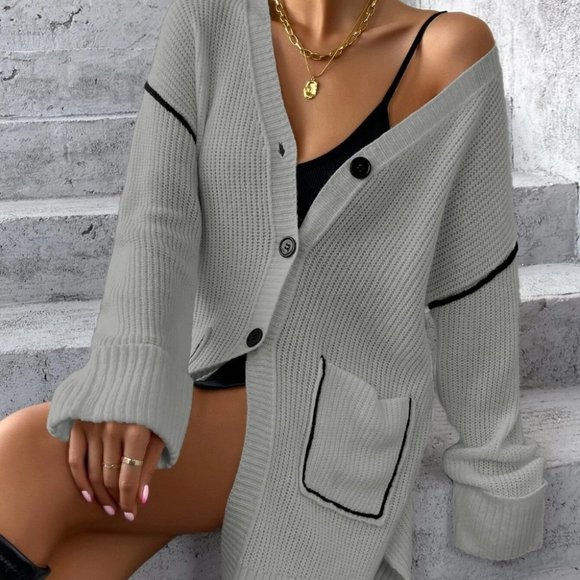 . Sweaters - Grey Casual Womens Cardigan